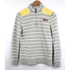 Vineyard Vines Sweater Womens Small Stripped 1/4 Zip Pullover Fleece Gray Yellow